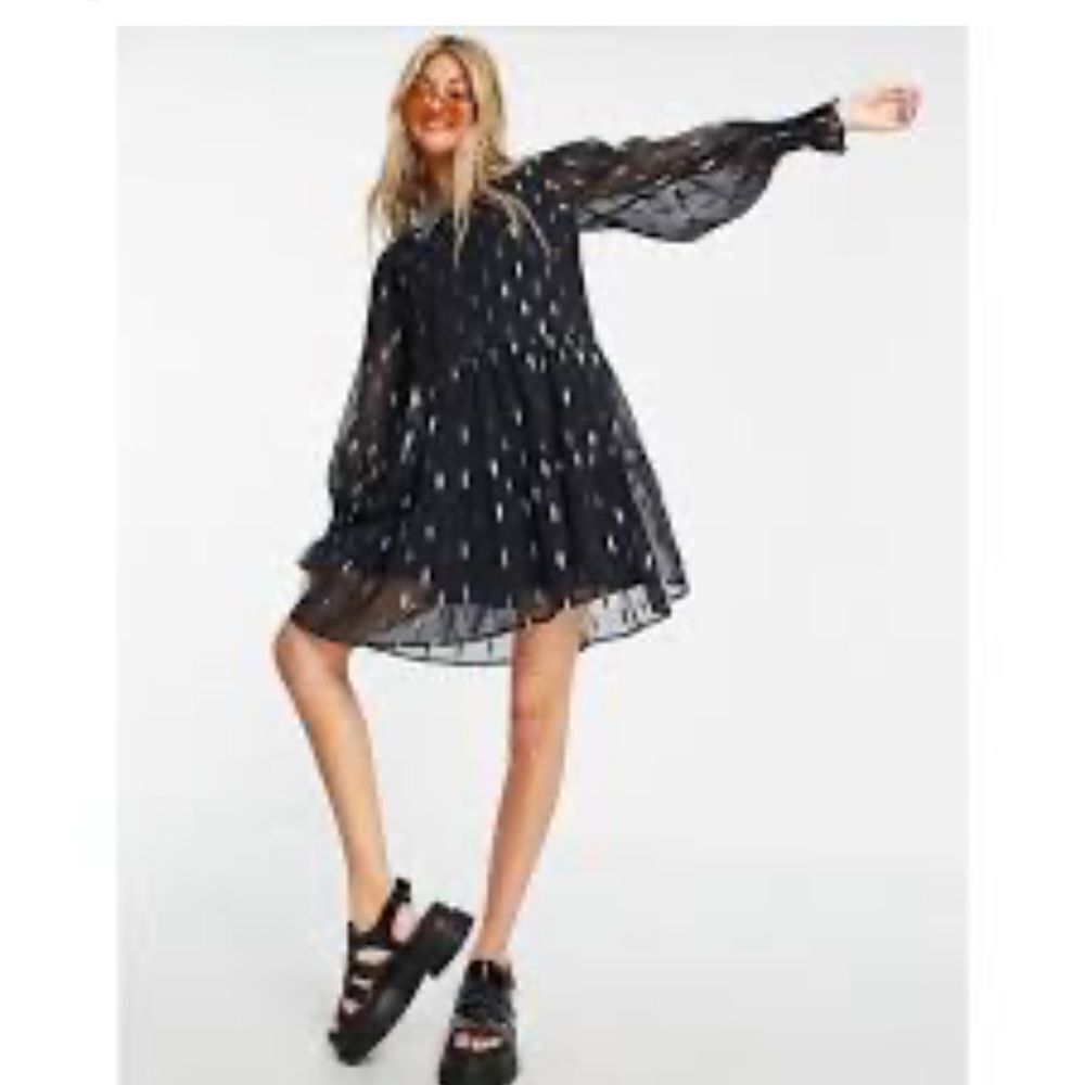 Violet Romance Black Mini Dress in Metallic Spot Size 6 NWT